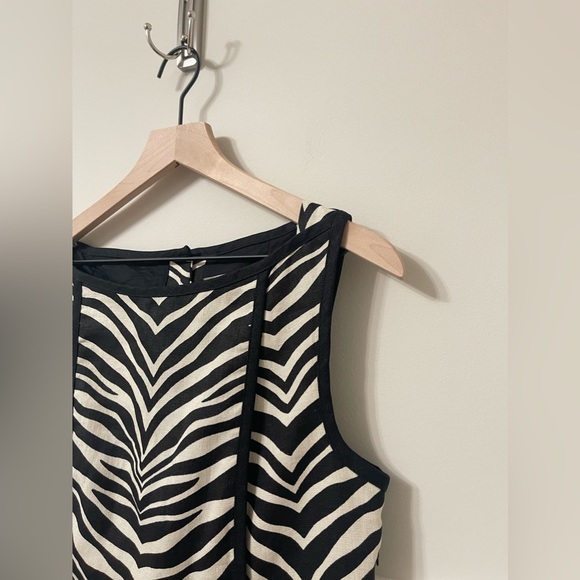 J. Crew Black & Cream Zebra Print Linen Shift Dress Size 6 - Picture 6 of 12